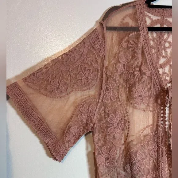 NWT Bsubseach Kimono Cover up Duster tan/light brown One Size fits Medium to XL - Picture 5 of 10